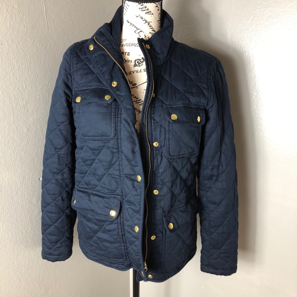 J. Crew quilted navy blue jacket